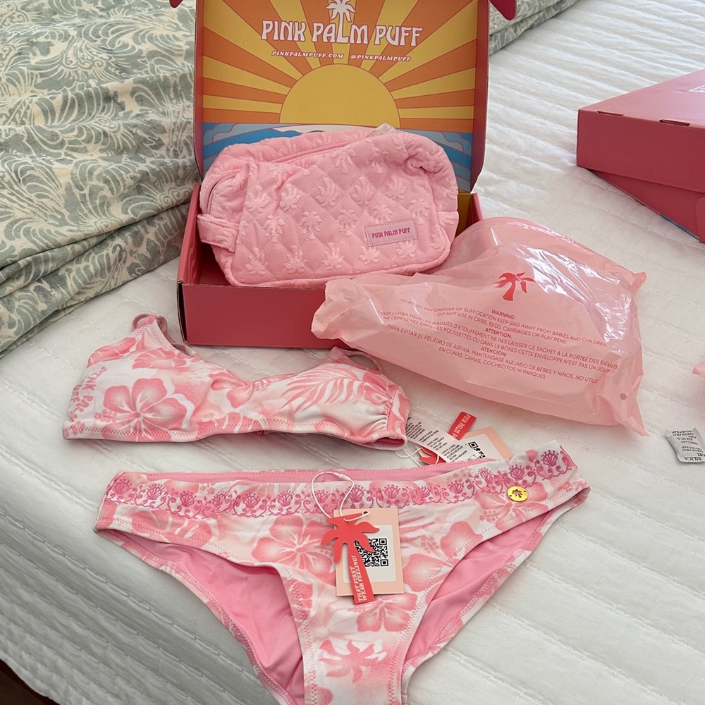 Pink Palm Puff Floral Bikini Set Brand New